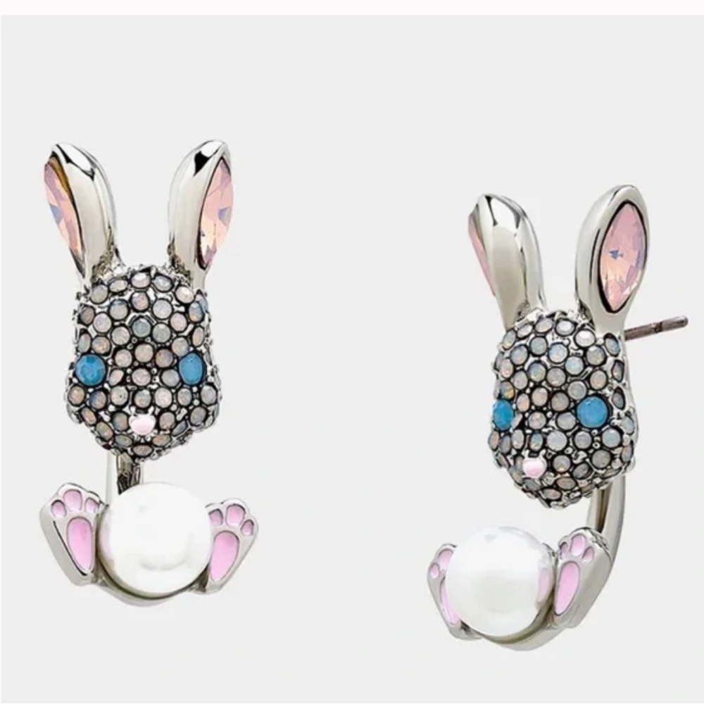 Betsey Johnson Hop To It Bunny Barbell Earrings New